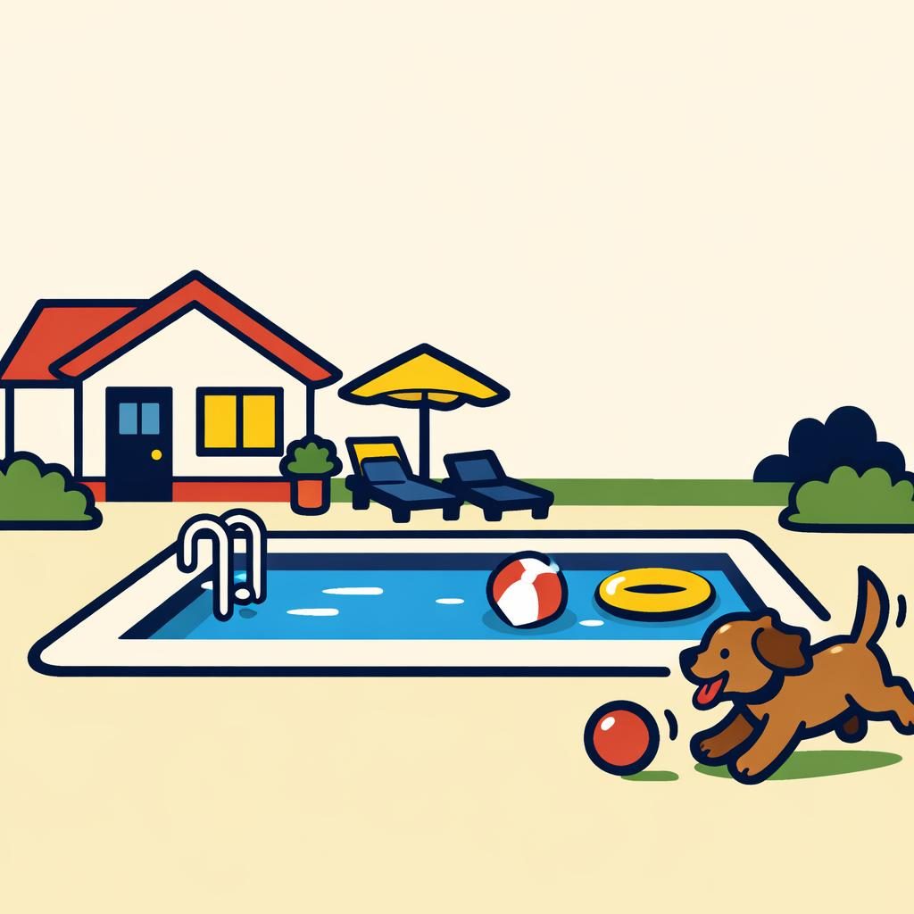 home with new pool and dog